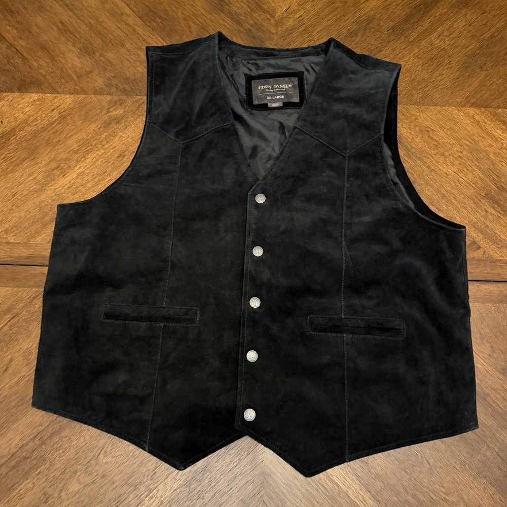 Cody James Mens Black Suede Leather Western Vest Cowboy Boho V-Neck Button Up